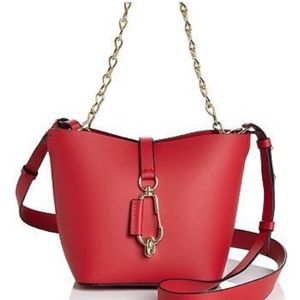 Zac Posen Belay Mini Chain Hobo Crossbody Goldtone Chain in Chilli Pepper Red